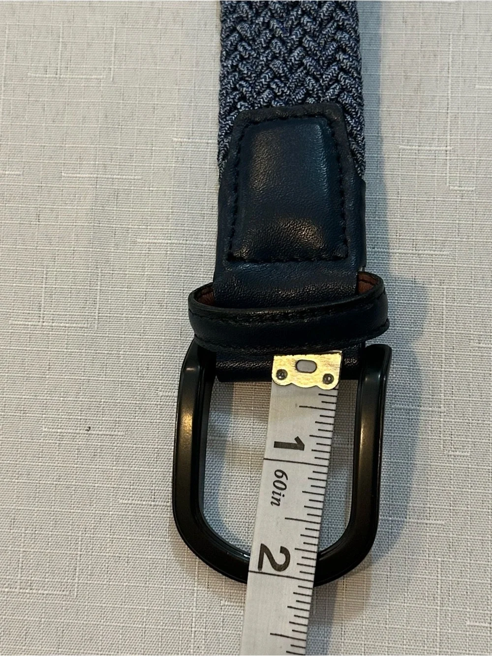 Torino Leather Blue Gray Herringbone Stretch Woven Belt Size 42